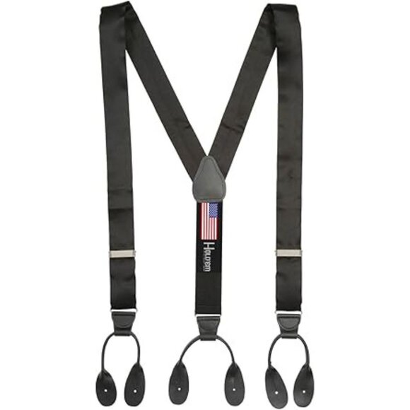 HOLD'EM 100% Silk Suspenders For Men Y-Back Button End – Black Paisley - Picture 1 of 7